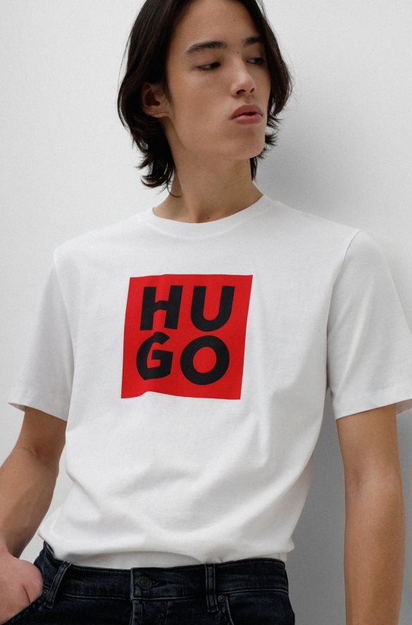 Hugo Boss biały t-shirt hugo z bawełny organicznej z nowym nadrukiem logo biały R0X0H64419