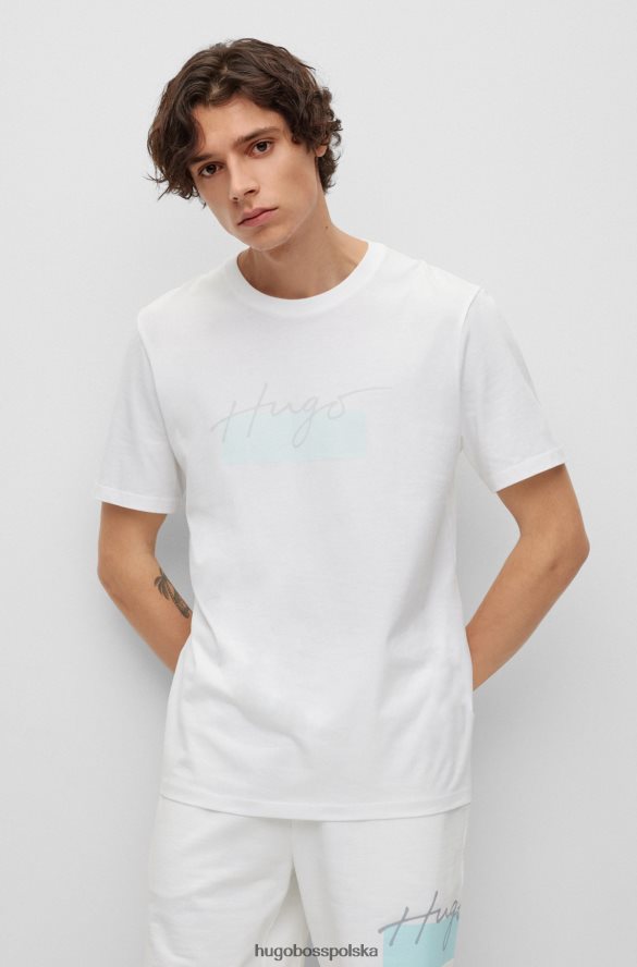 Hugo Boss biały t-shirt z bawełnianego dżerseju z odręcznym logo hugo biały R0X0H64003