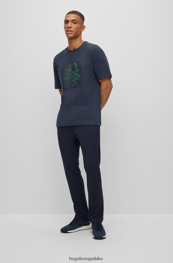 Hugo Boss ciemnoniebieska koszulka Hugo z elastycznej bawełny z logo z blokami kolorów ciemny niebieski R0X0H61954