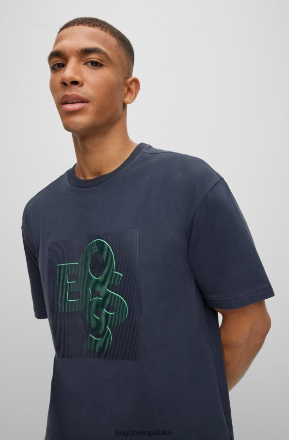 Hugo Boss ciemnoniebieska koszulka Hugo z elastycznej bawełny z logo z blokami kolorów ciemny niebieski R0X0H61954