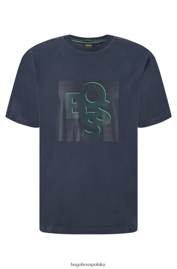 Hugo Boss ciemnoniebieska koszulka Hugo z elastycznej bawełny z logo z blokami kolorów ciemny niebieski R0X0H61954