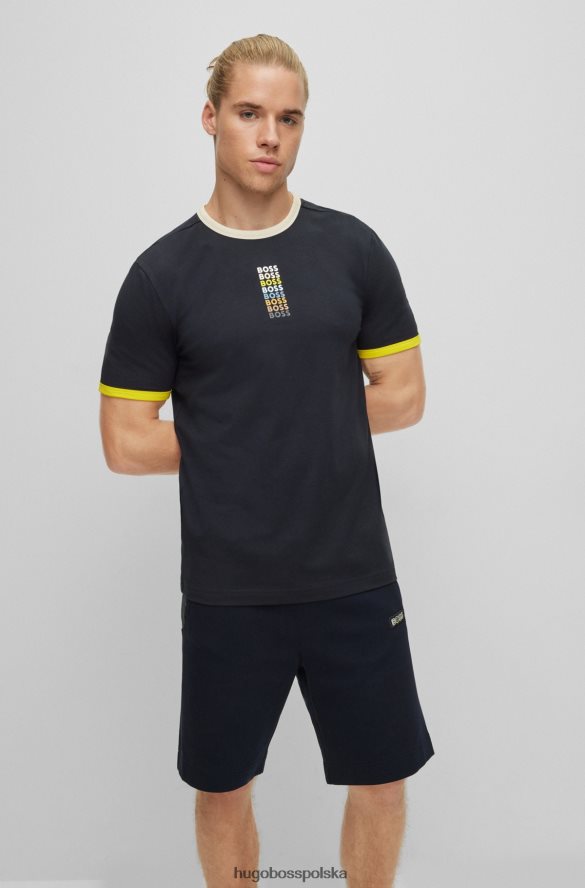 Hugo Boss ciemnoniebieska koszulka hugo z elastycznej bawełny z powtarzającymi się logo ciemny niebieski R0X0H62813