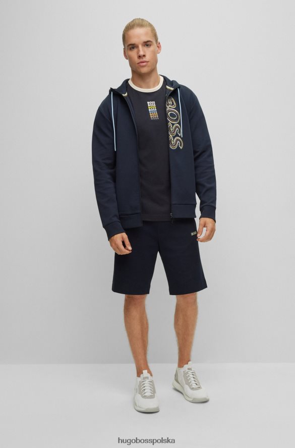 Hugo Boss ciemnoniebieska koszulka hugo z elastycznej bawełny z powtarzającymi się logo ciemny niebieski R0X0H62813