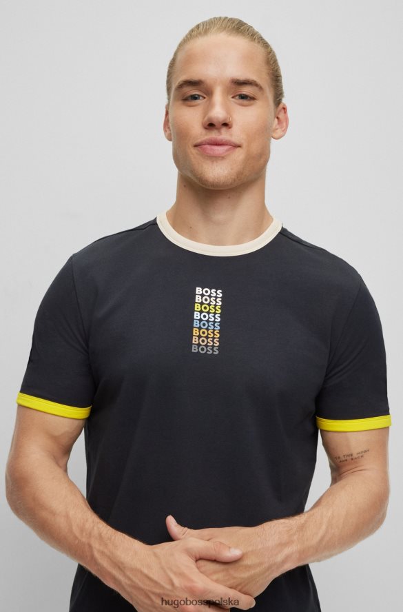 Hugo Boss ciemnoniebieska koszulka hugo z elastycznej bawełny z powtarzającymi się logo ciemny niebieski R0X0H62813