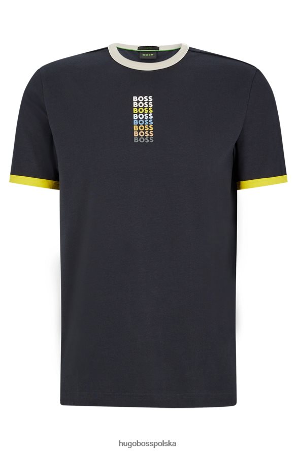 Hugo Boss ciemnoniebieska koszulka hugo z elastycznej bawełny z powtarzającymi się logo ciemny niebieski R0X0H62813