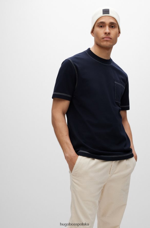 Hugo Boss ciemnoniebieska koszulka oversize z bawełnianego jerseyu z kontrastowymi szwami hugo ciemny niebieski R0X0H63691