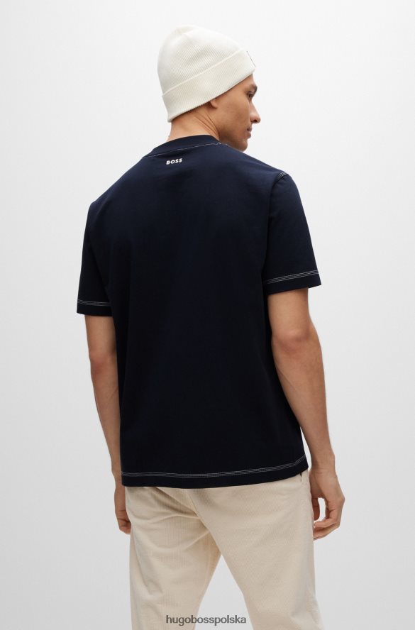 Hugo Boss ciemnoniebieska koszulka oversize z bawełnianego jerseyu z kontrastowymi szwami hugo ciemny niebieski R0X0H63691