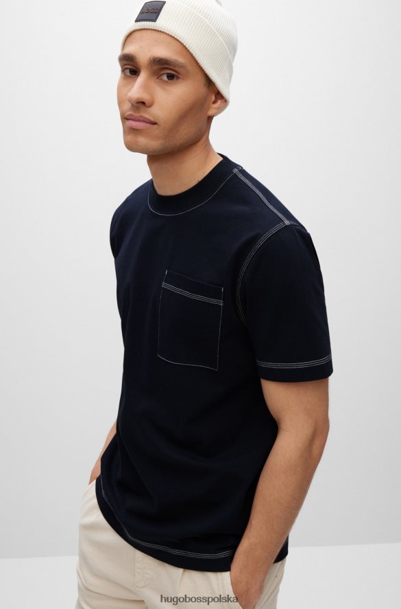 Hugo Boss ciemnoniebieska koszulka oversize z bawełnianego jerseyu z kontrastowymi szwami hugo ciemny niebieski R0X0H63691