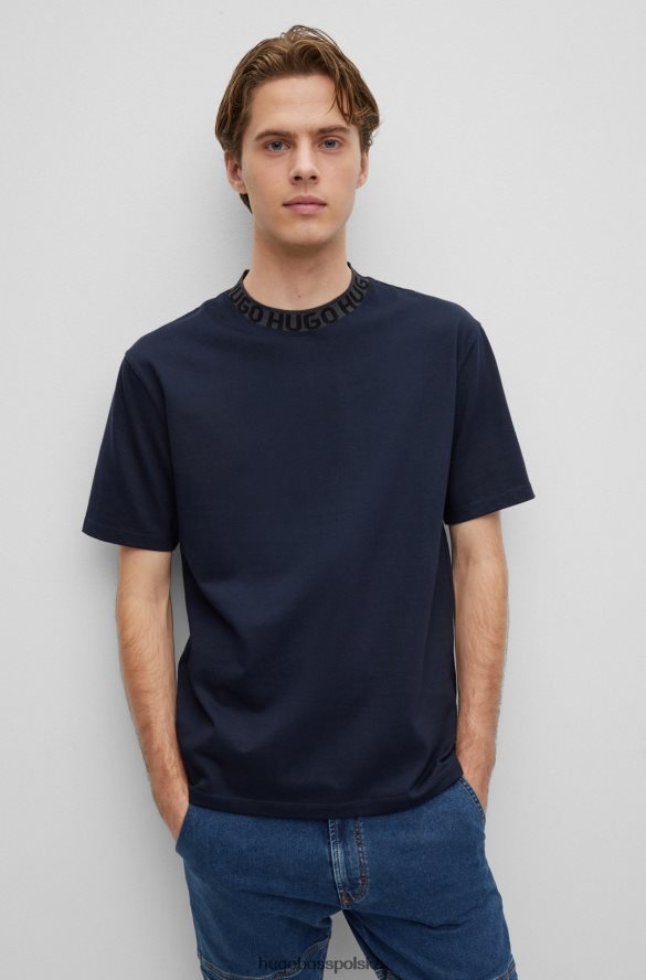 Hugo Boss ciemnoniebieska koszulka z bawełnianego dżerseju Hugo z kołnierzykiem z dzianinowym logo ciemny niebieski R0X0H61799