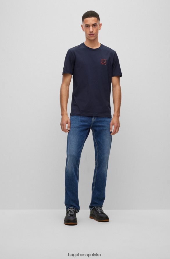 Hugo Boss ciemnoniebieska koszulka z bawełnianego dżerseju Hugo z nadrukiem logo ciemny niebieski R0X0H61659