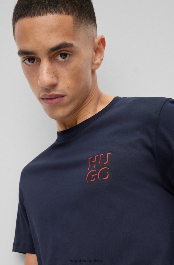 Hugo Boss ciemnoniebieska koszulka z bawełnianego dżerseju Hugo z nadrukiem logo ciemny niebieski R0X0H61659