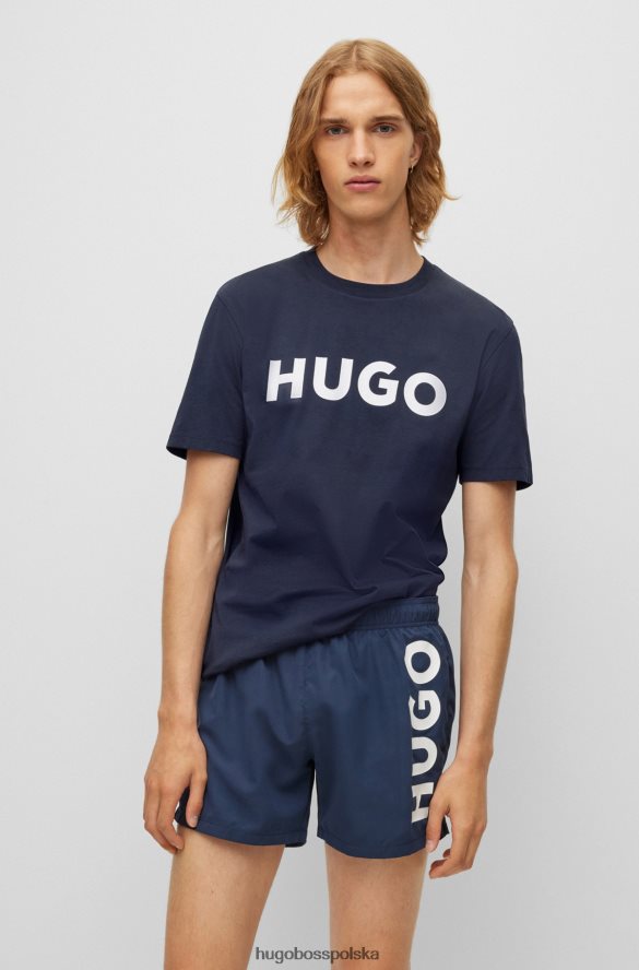 Hugo Boss ciemnoniebieska koszulka z bawełnianego jerseyu Hugo o regularnym kroju z kontrastowym logo ciemny niebieski R0X0H62175