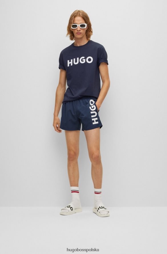 Hugo Boss ciemnoniebieska koszulka z bawełnianego jerseyu Hugo o regularnym kroju z kontrastowym logo ciemny niebieski R0X0H62175