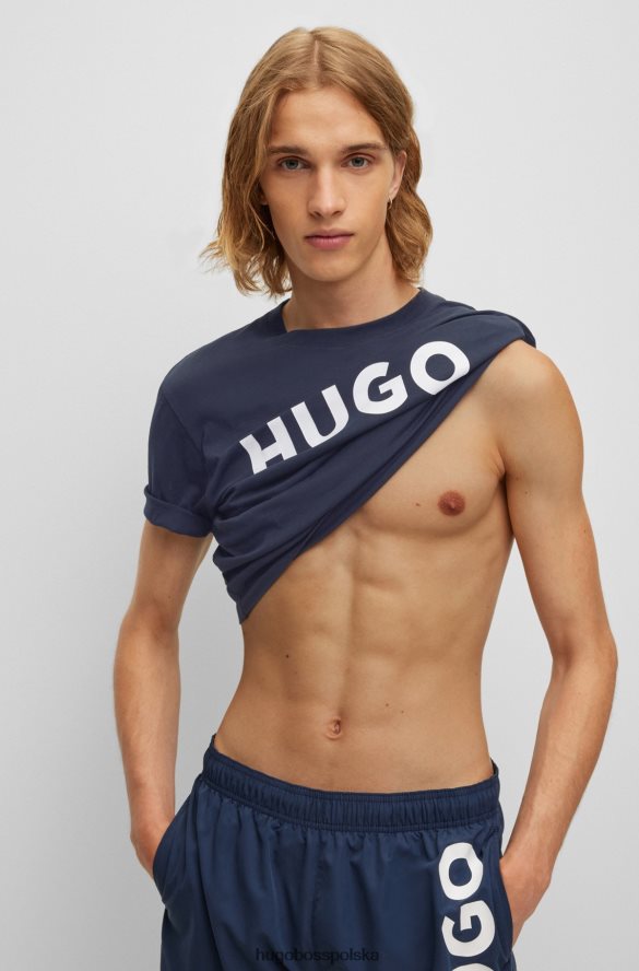 Hugo Boss ciemnoniebieska koszulka z bawełnianego jerseyu Hugo o regularnym kroju z kontrastowym logo ciemny niebieski R0X0H62175