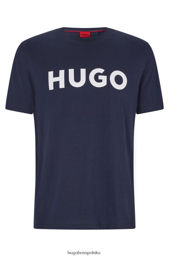 Hugo Boss ciemnoniebieska koszulka z bawełnianego jerseyu Hugo o regularnym kroju z kontrastowym logo ciemny niebieski R0X0H62175