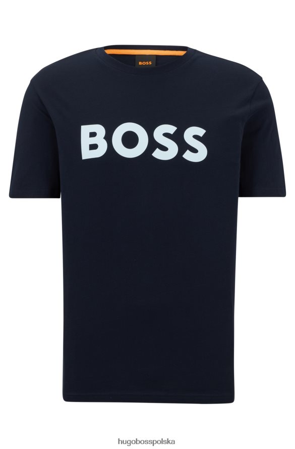 Hugo Boss ciemnoniebieska koszulka z bawełnianego jerseyu z gumowanym nadrukiem logo hugo ciemny niebieski R0X0H61106