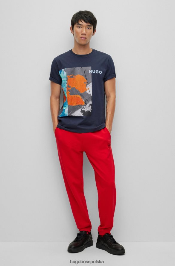 Hugo Boss ciemnoniebieska koszulka z bawełnianego jerseyu z logo i grafiką hugo ciemny niebieski R0X0H63412