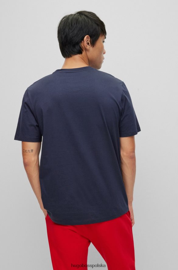 Hugo Boss ciemnoniebieska koszulka z bawełnianego jerseyu z logo i grafiką hugo ciemny niebieski R0X0H63412