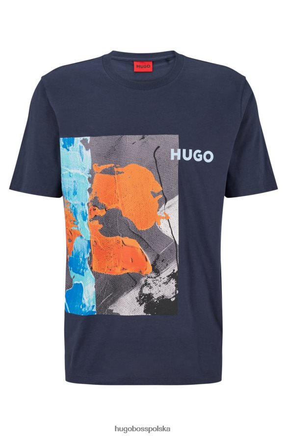 Hugo Boss ciemnoniebieska koszulka z bawełnianego jerseyu z logo i grafiką hugo ciemny niebieski R0X0H63412