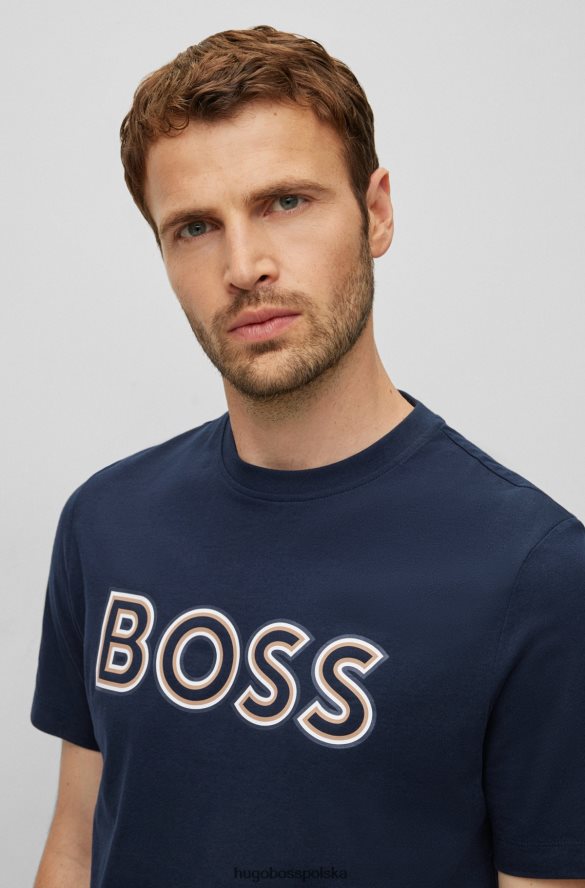 Hugo Boss ciemnoniebieska koszulka z bawełnianego jerseyu z nadrukiem logo hugo ciemny niebieski R0X0H61693