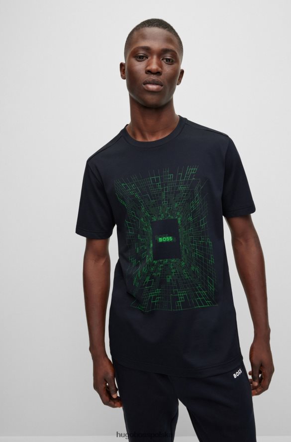 Hugo Boss ciemnoniebieska koszulka z bawełny Hugo ze świecącą w ciemności grafiką ciemny niebieski R0X0H61412