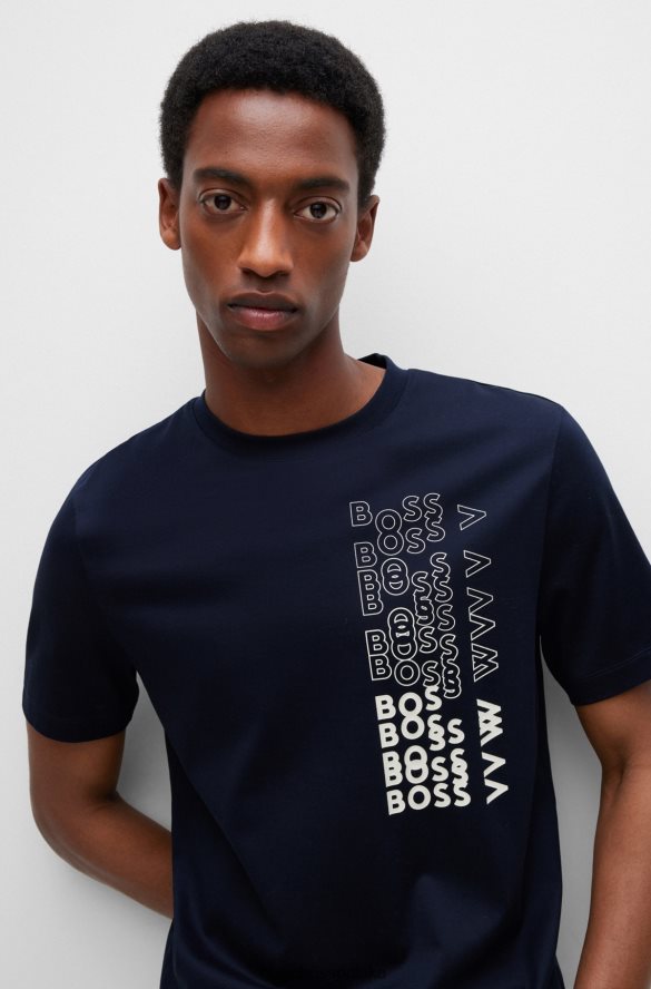 Hugo Boss ciemnoniebieska koszulka z nadrukiem logo, wykonana z bawełnianego dżerseju odpornego na pot hugo ciemny niebieski R0X0H62988