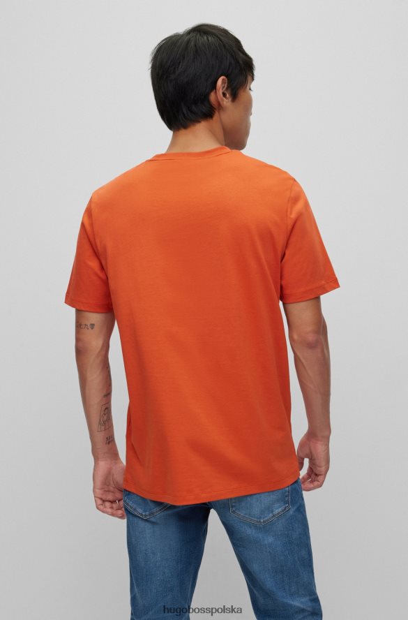 Hugo Boss ciemnopomarańczowa koszulka hugo z organicznej bawełny z grafiką na taśmie z logo ciemna pomarańcza R0X0H63512