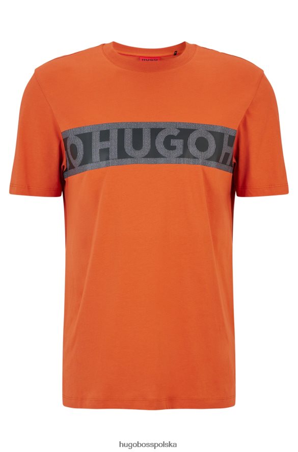 Hugo Boss ciemnopomarańczowa koszulka hugo z organicznej bawełny z grafiką na taśmie z logo ciemna pomarańcza R0X0H63512