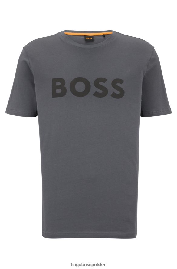 Hugo Boss ciemnoszara koszulka z bawełnianego jerseyu z gumowanym nadrukiem logo hugo ciemno szary R0X0H61112