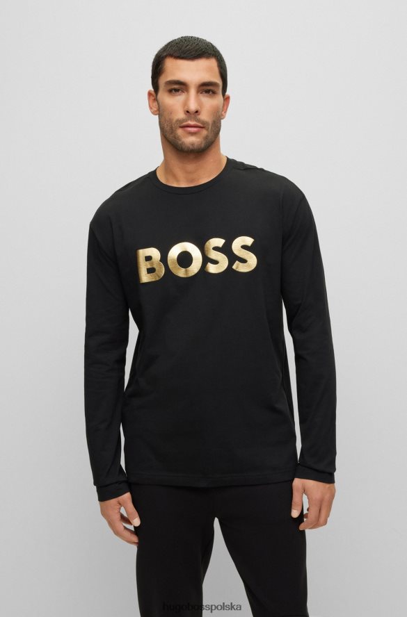 Hugo Boss czarna, bawełniana koszulka hugo z długim rękawem i nadrukiem logo czarny R0X0H63346