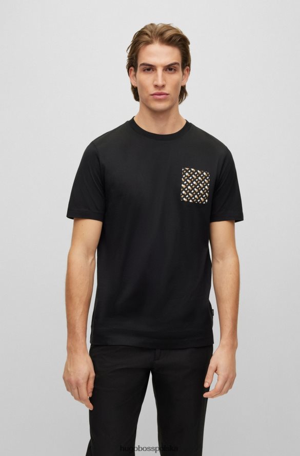 Hugo Boss czarna koszulka Hugo z merceryzowanej bawełny, z kieszenią na piersi z monogramem czarny R0X0H64511