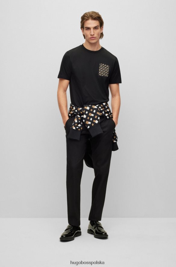 Hugo Boss czarna koszulka Hugo z merceryzowanej bawełny, z kieszenią na piersi z monogramem czarny R0X0H64511