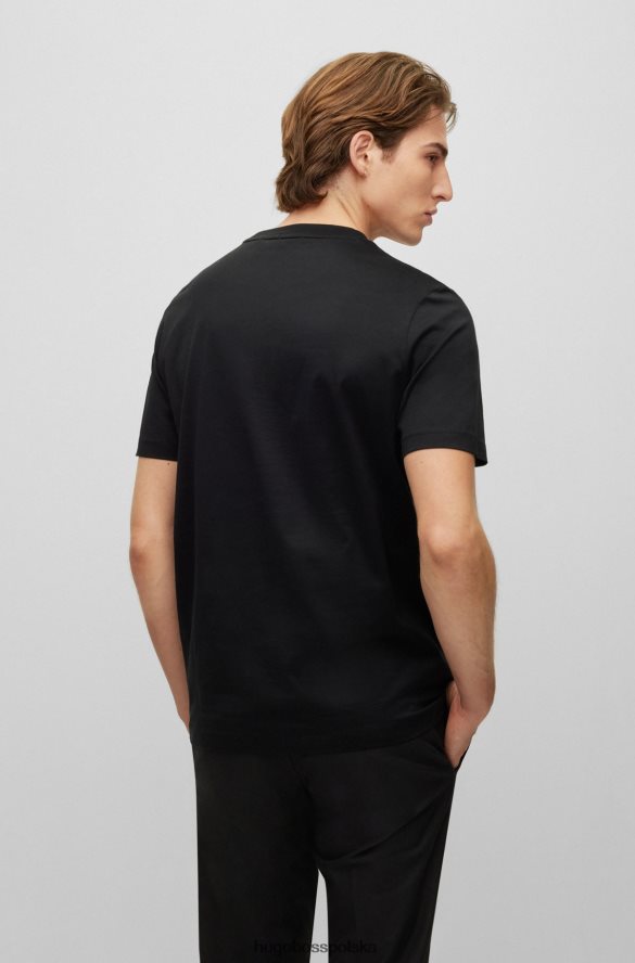 Hugo Boss czarna koszulka Hugo z merceryzowanej bawełny, z kieszenią na piersi z monogramem czarny R0X0H64511