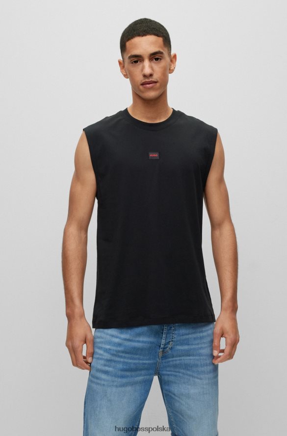 Hugo Boss czarna koszulka bez rękawów z bawełnianego dżerseju z metką z logo hugo czarny R0X0H64390