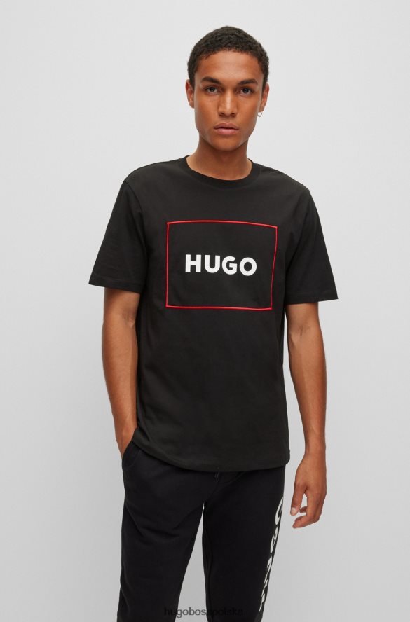 Hugo Boss czarna koszulka hugo z organicznej bawełny z logo w czerwonej ramce czarny R0X0H63844