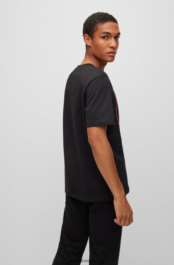 Hugo Boss czarna koszulka hugo z organicznej bawełny z logo w czerwonej ramce czarny R0X0H63844
