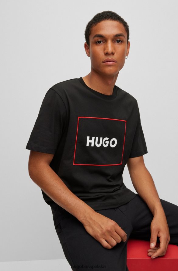 Hugo Boss czarna koszulka hugo z organicznej bawełny z logo w czerwonej ramce czarny R0X0H63844