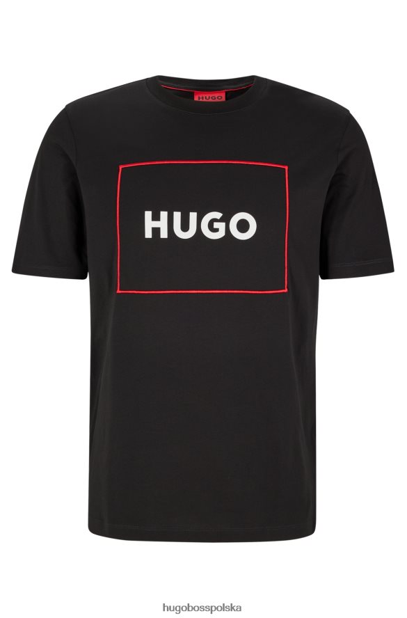 Hugo Boss czarna koszulka hugo z organicznej bawełny z logo w czerwonej ramce czarny R0X0H63844