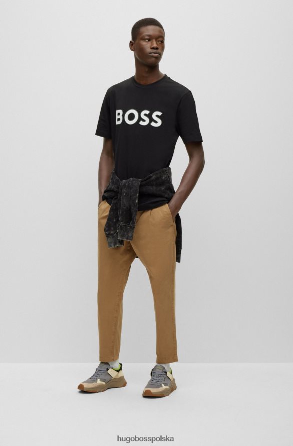 Hugo Boss czarna koszulka hugo ze stretchu, z bawełny z kontrastowym logo czarny R0X0H63999