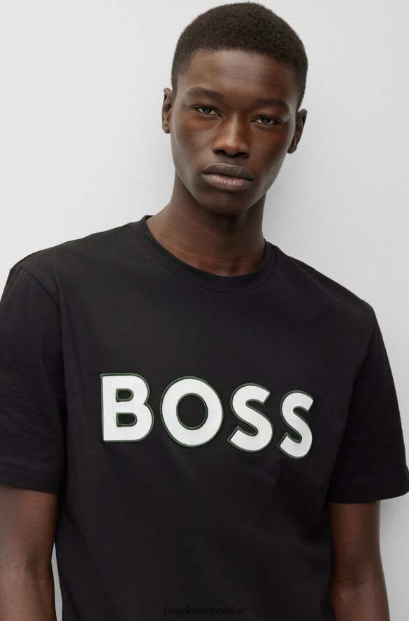 Hugo Boss czarna koszulka hugo ze stretchu, z bawełny z kontrastowym logo czarny R0X0H63999