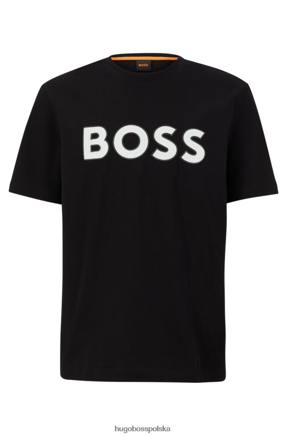 Hugo Boss czarna koszulka hugo ze stretchu, z bawełny z kontrastowym logo czarny R0X0H63999