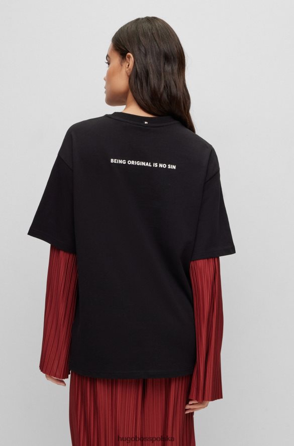 Hugo Boss czarna koszulka o swobodnym kroju z bawełny organicznej z grafiką Fridy Kahlo Hugo czarny R0X0H64219