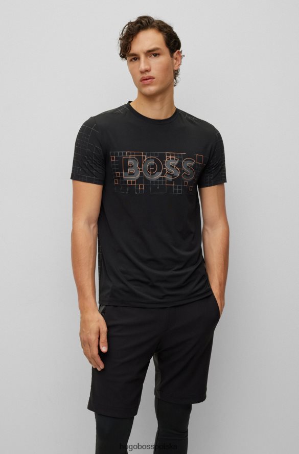 Hugo Boss czarna koszulka typu slim-fit z aktywnym stretchem i efektami blasku hugo czarny R0X0H61374