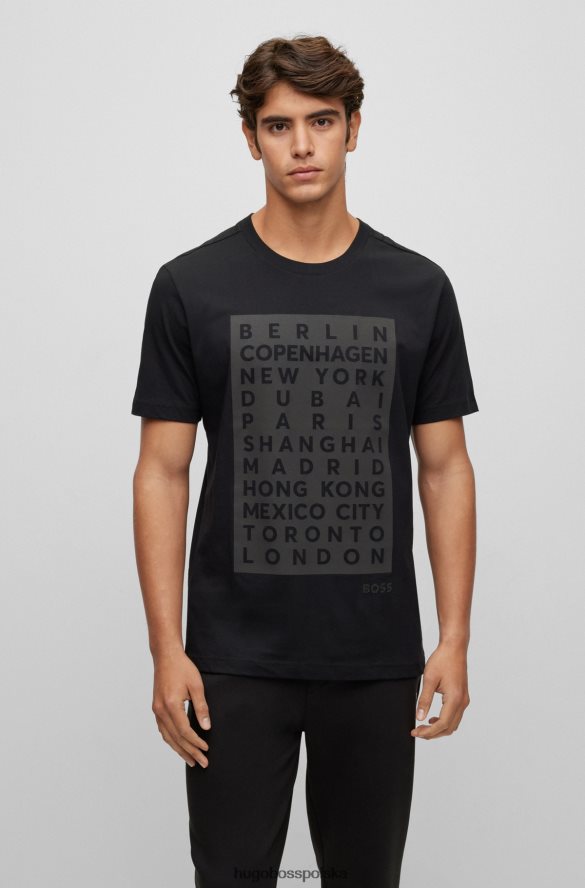 Hugo Boss czarna koszulka z bawełnianego dżerseju Hugo z grafiką miasta i logo ze strasu czarny R0X0H63414