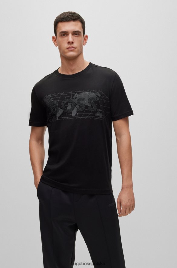 Hugo Boss czarna koszulka z bawełnianego dżerseju Hugo z logo i grafiką ze strasu czarny R0X0H62935