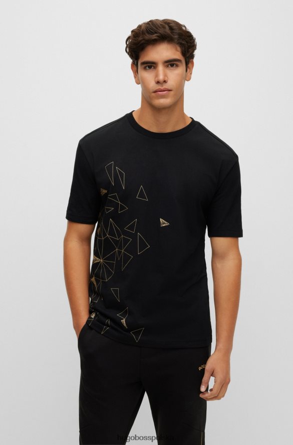 Hugo Boss czarna koszulka z bawełnianego jerseyu Hugo z zakrzywionym logo z efektem metalicznym czarny R0X0H61376