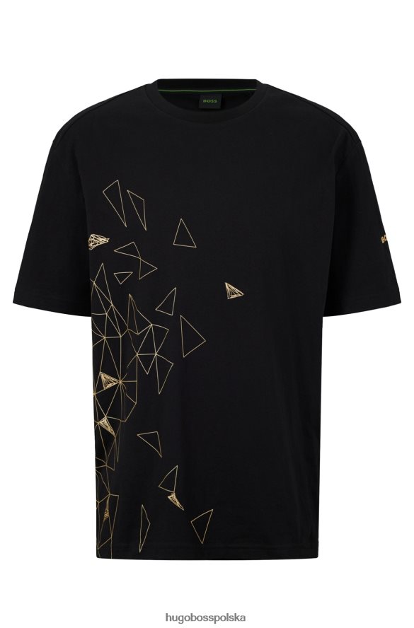 Hugo Boss czarna koszulka z bawełnianego jerseyu Hugo z zakrzywionym logo z efektem metalicznym czarny R0X0H61376
