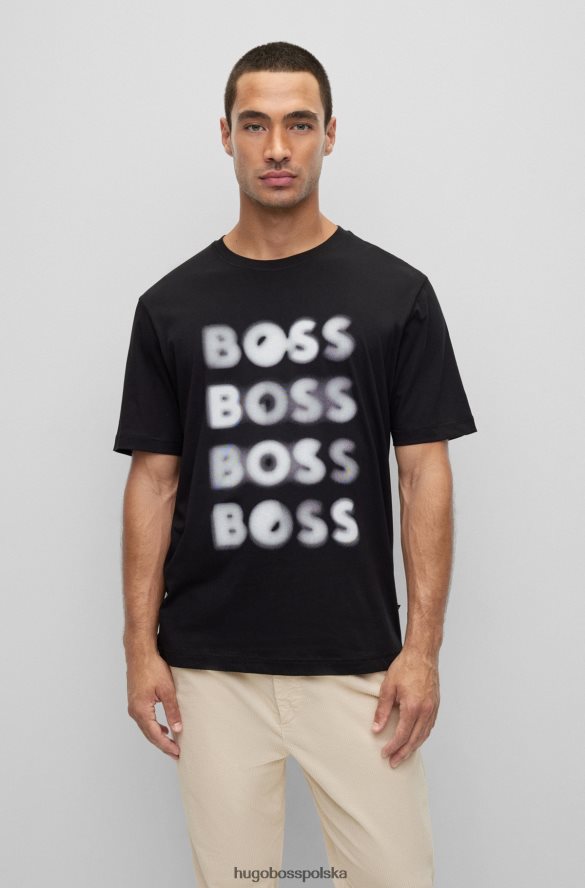 Hugo Boss czarna koszulka z bawełnianego jerseyu o luźnym kroju z grafiką logo hugo czarny R0X0H61747