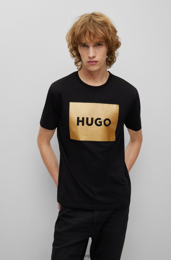Hugo Boss czarna koszulka z bawełnianego jerseyu o regularnym kroju hugo z metalicznym logo czarny R0X0H64006