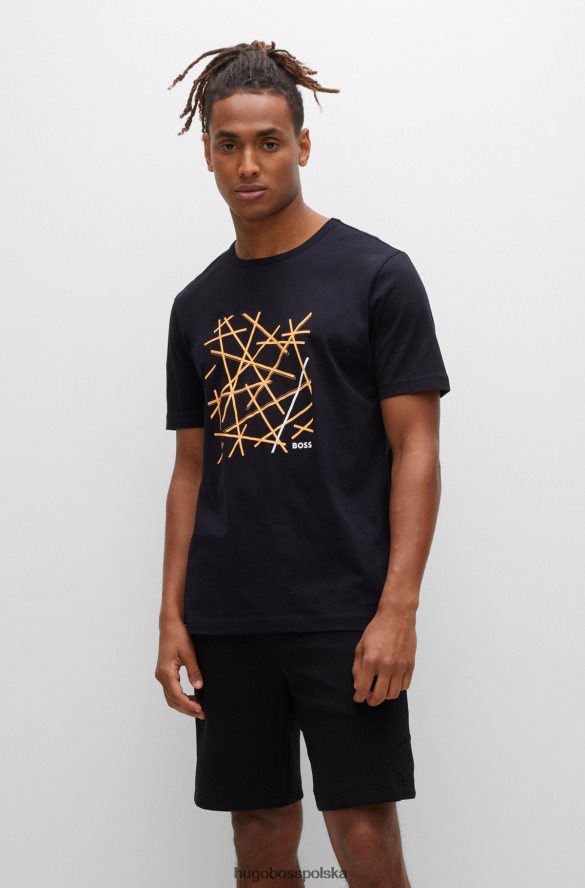 Hugo Boss czarna koszulka z bawełnianego jerseyu o regularnym kroju z grafiką logo hugo czarny R0X0H63438
